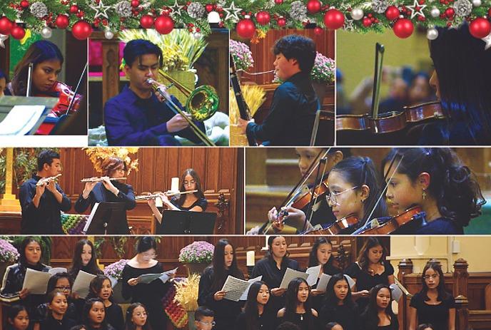 A collage of young performers at a previous El Sistema Aeolian Holiday Concert.