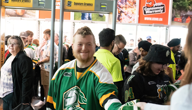 London Knights fan entering Canada Life Place for a Knights hockey game