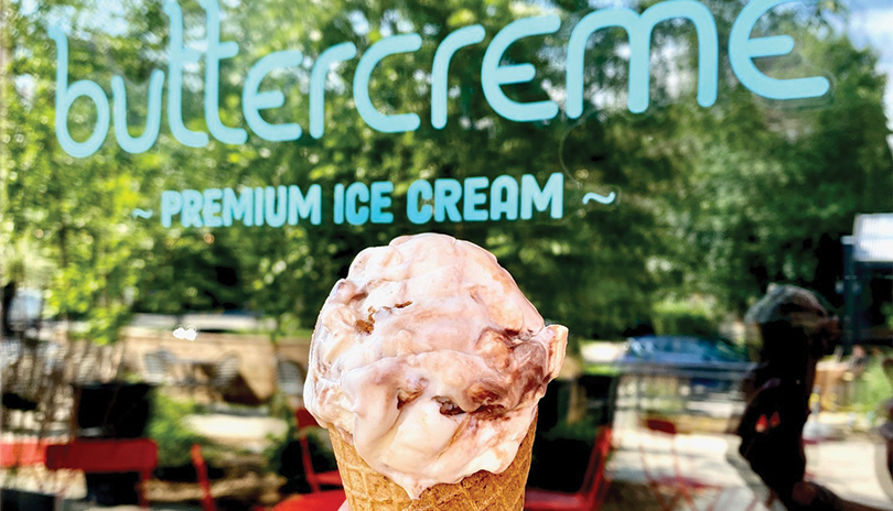 ice cream scoop in a cone at Buttercreme