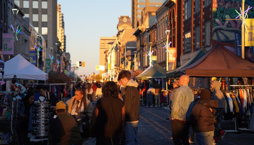 Crowd at a festival on Dundas Place in London, Ontario.